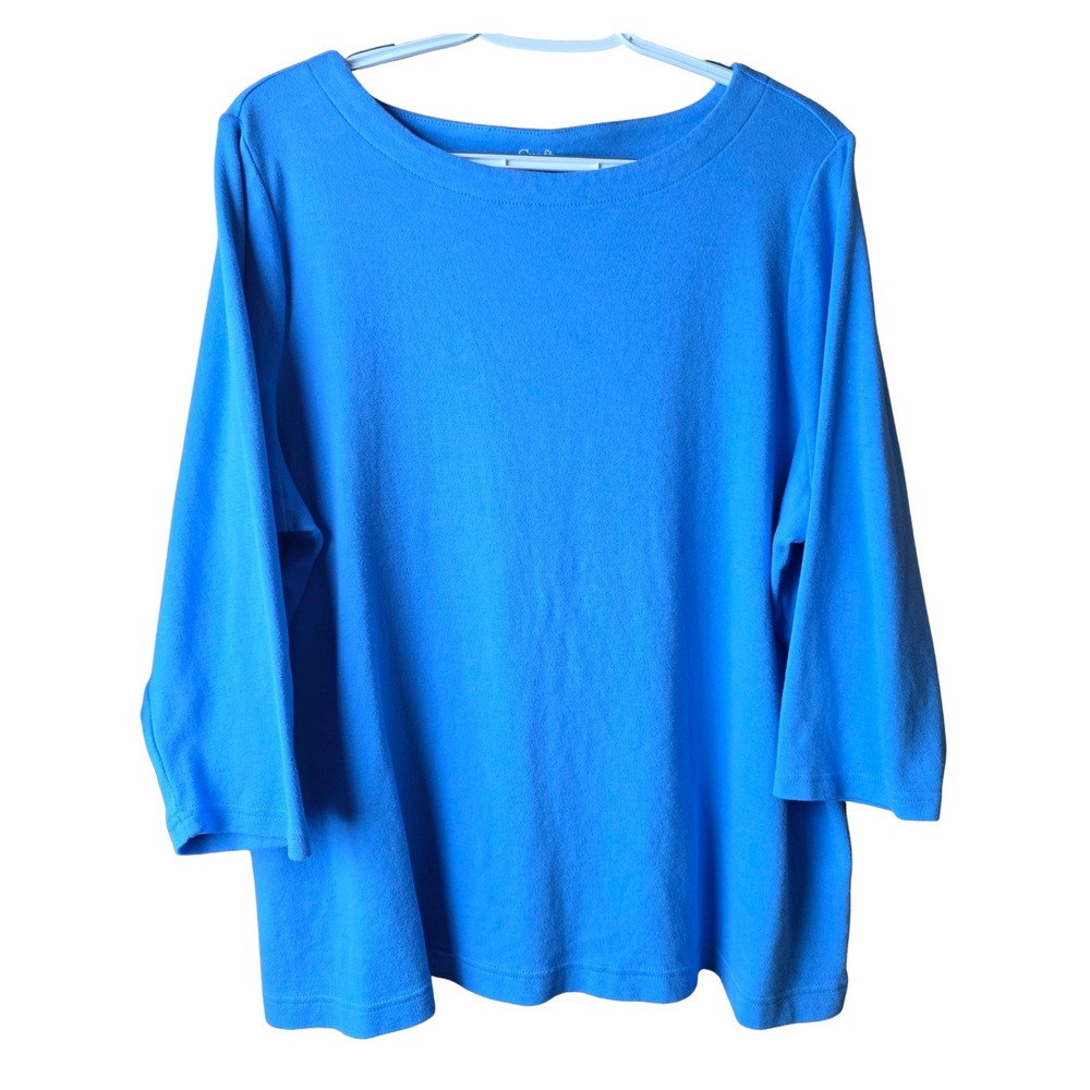 Croft & Barrow Women's Blue 3/4 Sleeve Knit Top Size 1X Stretch Casual Tee